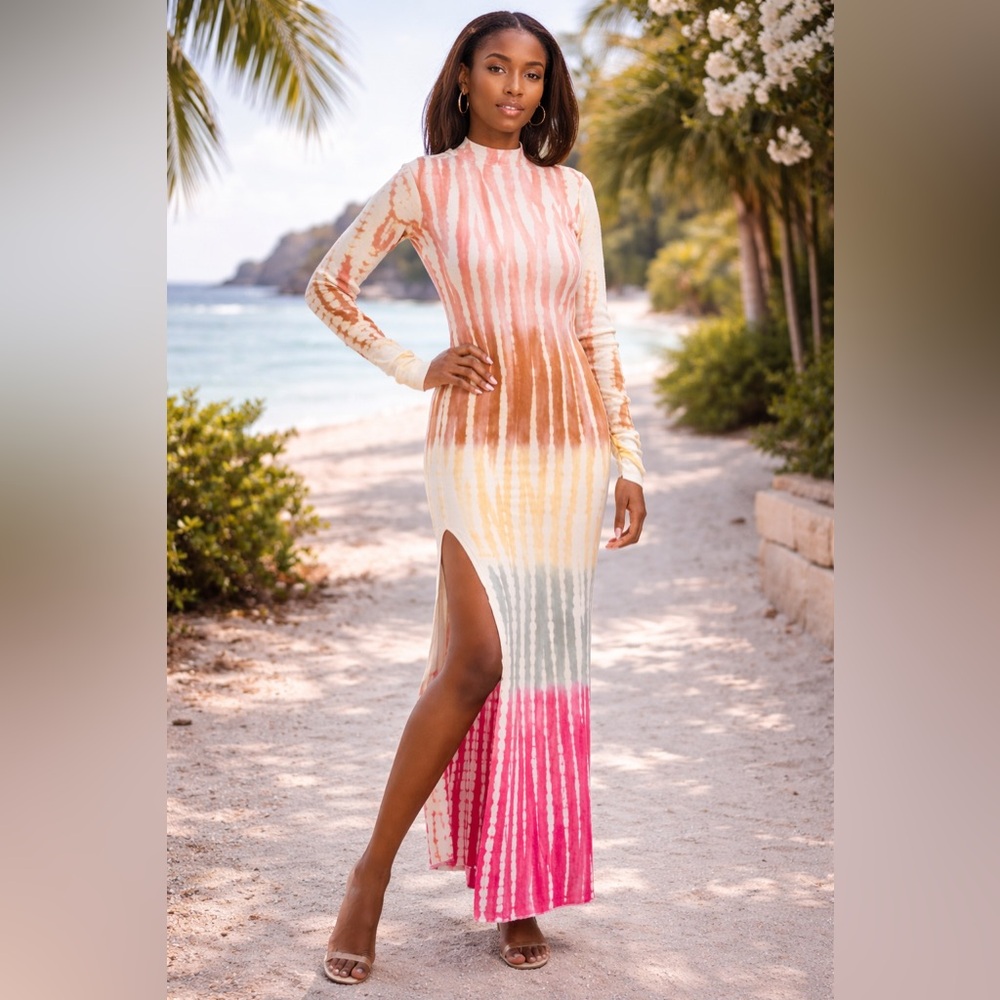 Young Fabulous & Broke Portia Dress Buttercup  Maxi Long Sleeve Slit Medium NWT